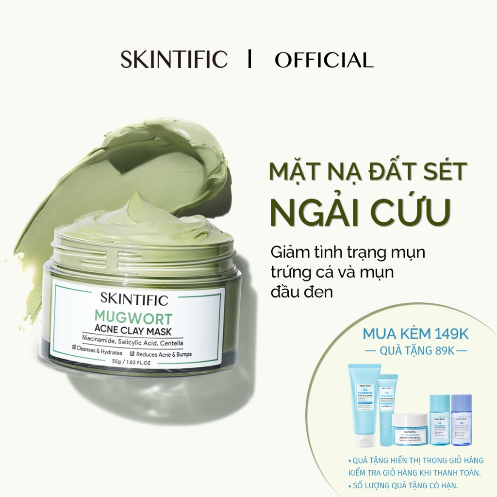 Mặt nạ đất sét ngải cứu cải thiện vấn đề mụn SKINTIFIC 55g