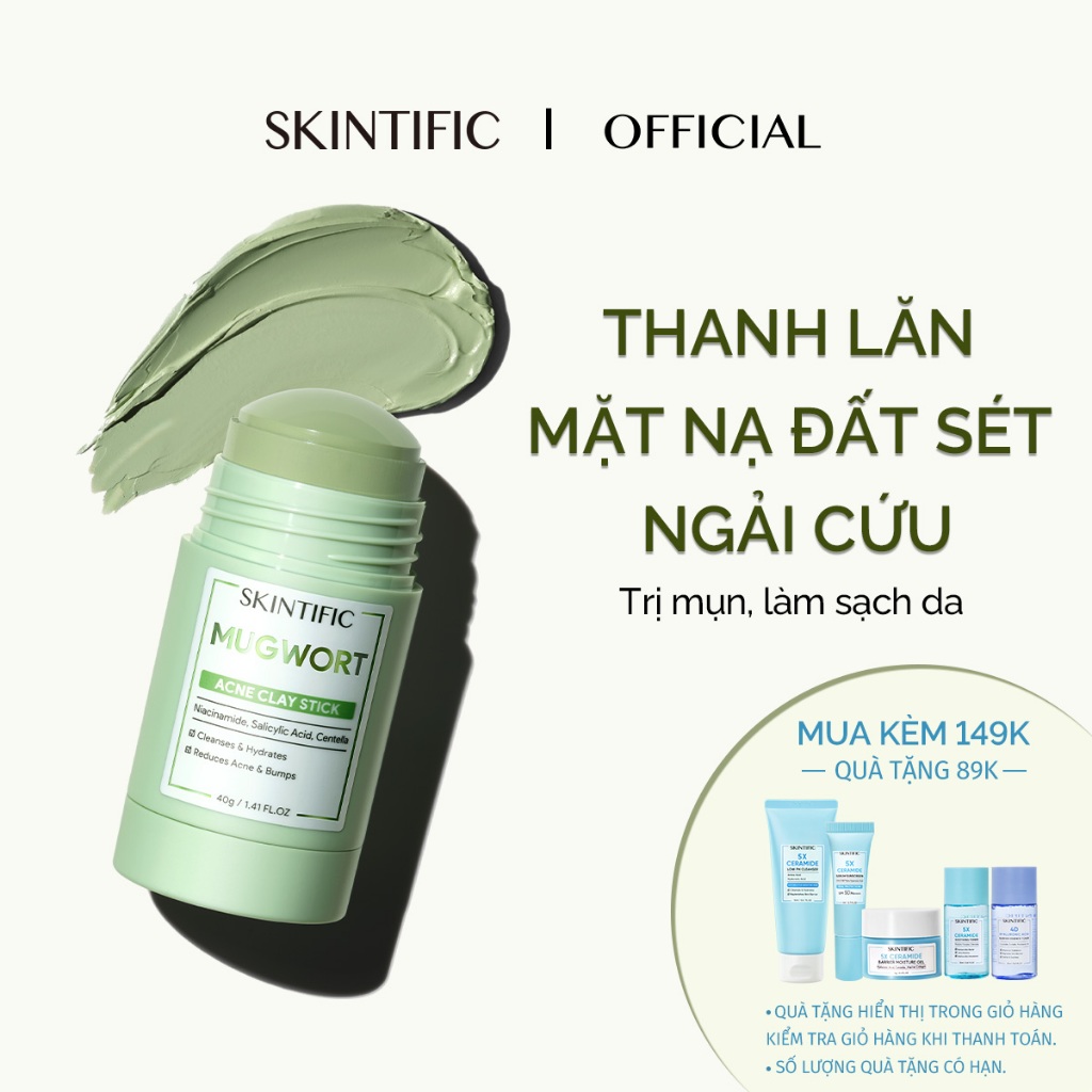 Thanh lăn mặt nạ đất sét ngải cứu cải thiện vấn đề mụn SKINTIFIC 40g