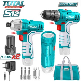 Bộ combo máy khoan & máy siết vít & đèn dùng pin 12v total tkli1203 tdli12325 tirli1201 twli1223