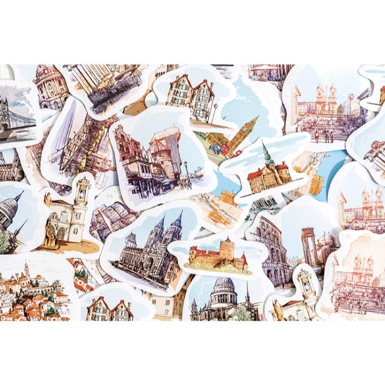 Hộp 46 chiếc sticker CITYIDEA EUROPA MEETS ASIA KÌ QUAN THẾ GIỚI TRAVEL KHÁM PHÁ dán Sổ Bullet Journal Thư Thiệp Quà