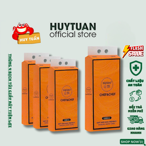 Thùng 4 bịch túi giấy rút tiện lợi, giấy ăn treo tường bịch 1280 tờ siêu dai hàng nội địa trung (tặng móc treo)