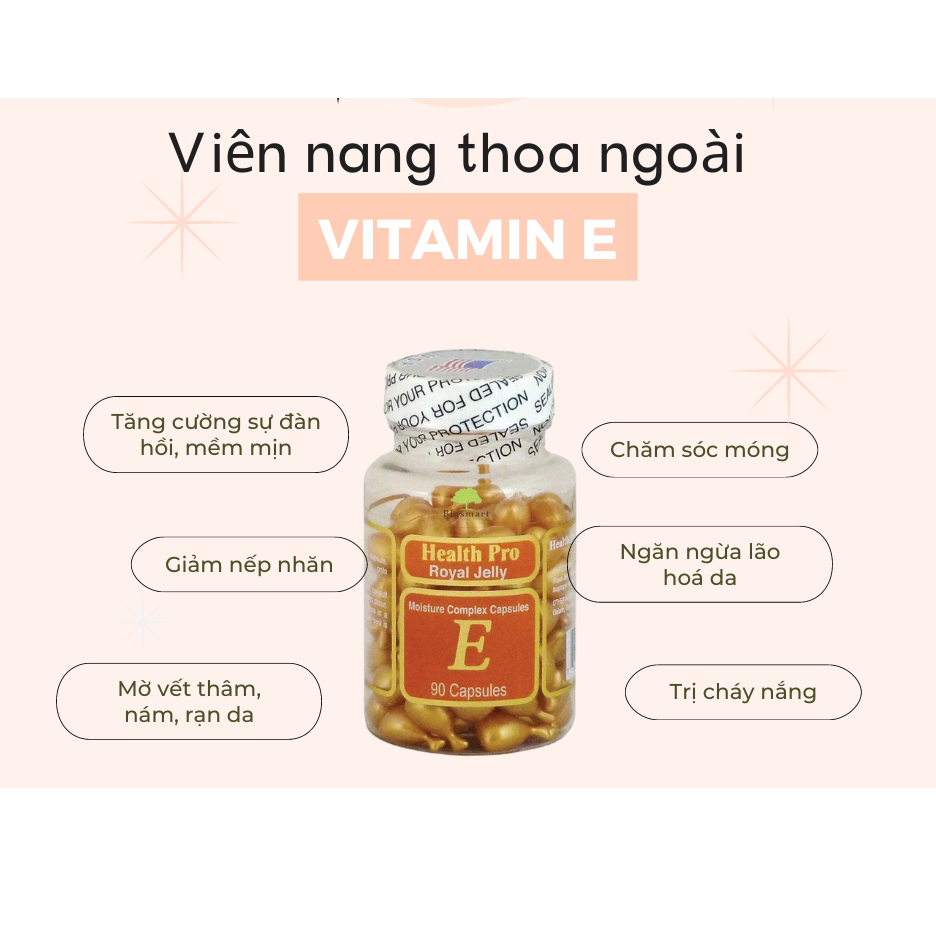 Viên thoa dưỡng da Vitamin E + Sữa ong chúa Health Pro 90 viên