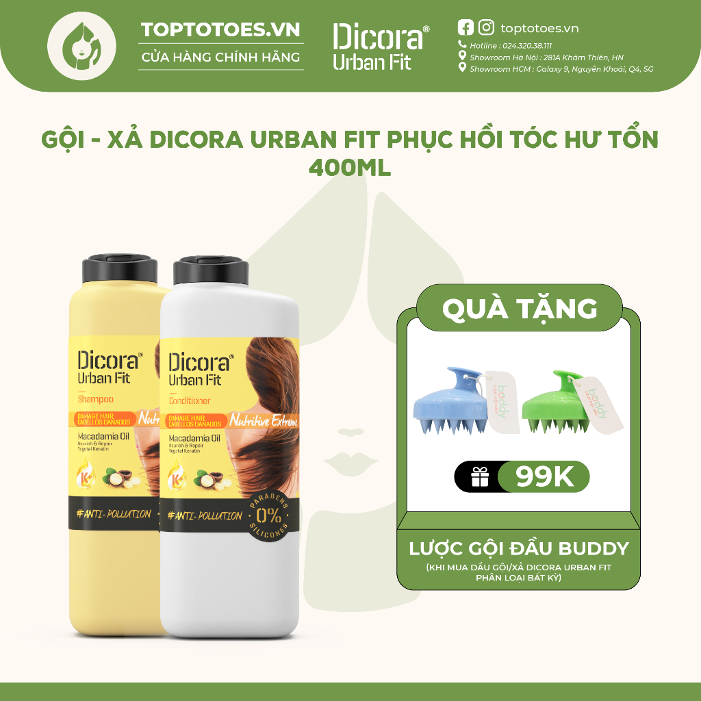 Dầu Gội - Xả Dicora Urban Fit chiết xuất tinh dầu Macadamia phục hồi tóc hư tổn - 400ml [NHẬP KHẨU CHÍNH HÃNG 100%]