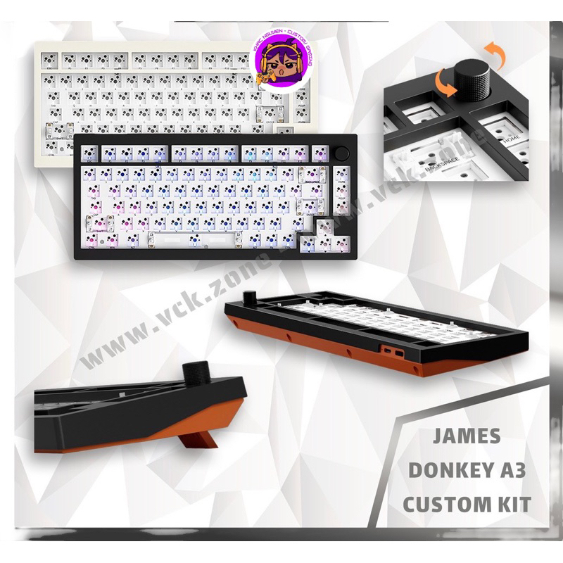 Kit bàn phím Jamesdonkey A3 mạch xuôi, Gasket mount, 3 mode kết nối, Led RGB, pin 3000mAh