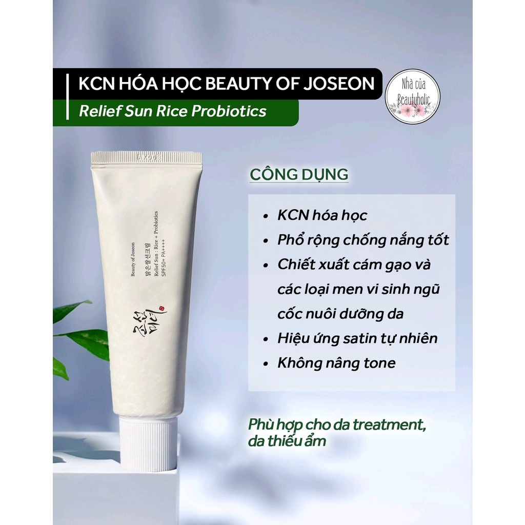 Kem chống nắng hoá học BEAUTY OF JOSEON Relief Sun Rice+ Probiotics 50ml