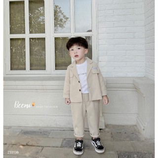  Set bộ vest Beemo cho bé trai 2 khuy phối nắp túi vạt sau lưng cut out vải chéo Hàn đứng form mặc sự kiện 23313B 