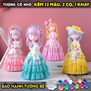 Tượng tô màu, SET 4 CÔNG CHÚA HIỆN ĐẠI, KÈM 12 MÀU 2 CỌ 1 KHAY, size L, tượng thạch cao