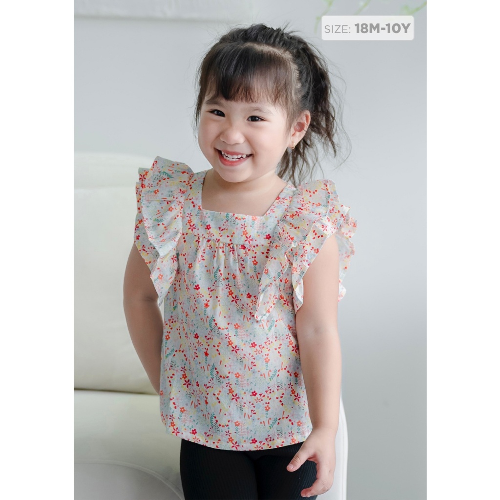 Áo kate bé gái, áo kiểu bé gái tay cánh tiên họa tiết hoa mùa hè cho bé từ 1 tuổi - 7 tuổi Baa Baby B-GC-AL18C-03