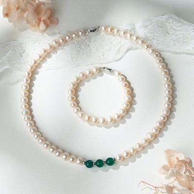 Bộ Trang Sức Ngọc Trai Màu Trắng 8ly Khóa Bạc Gồm Dây Chuyền, Vòng Tay - Ngọc Trai Trường Thịnh