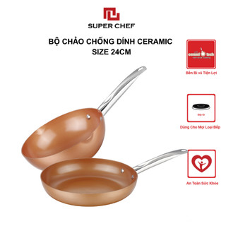 Combo chảo chống dính super chef đáy từ cao cấp, an toàn, bền bỉ size ccs24
