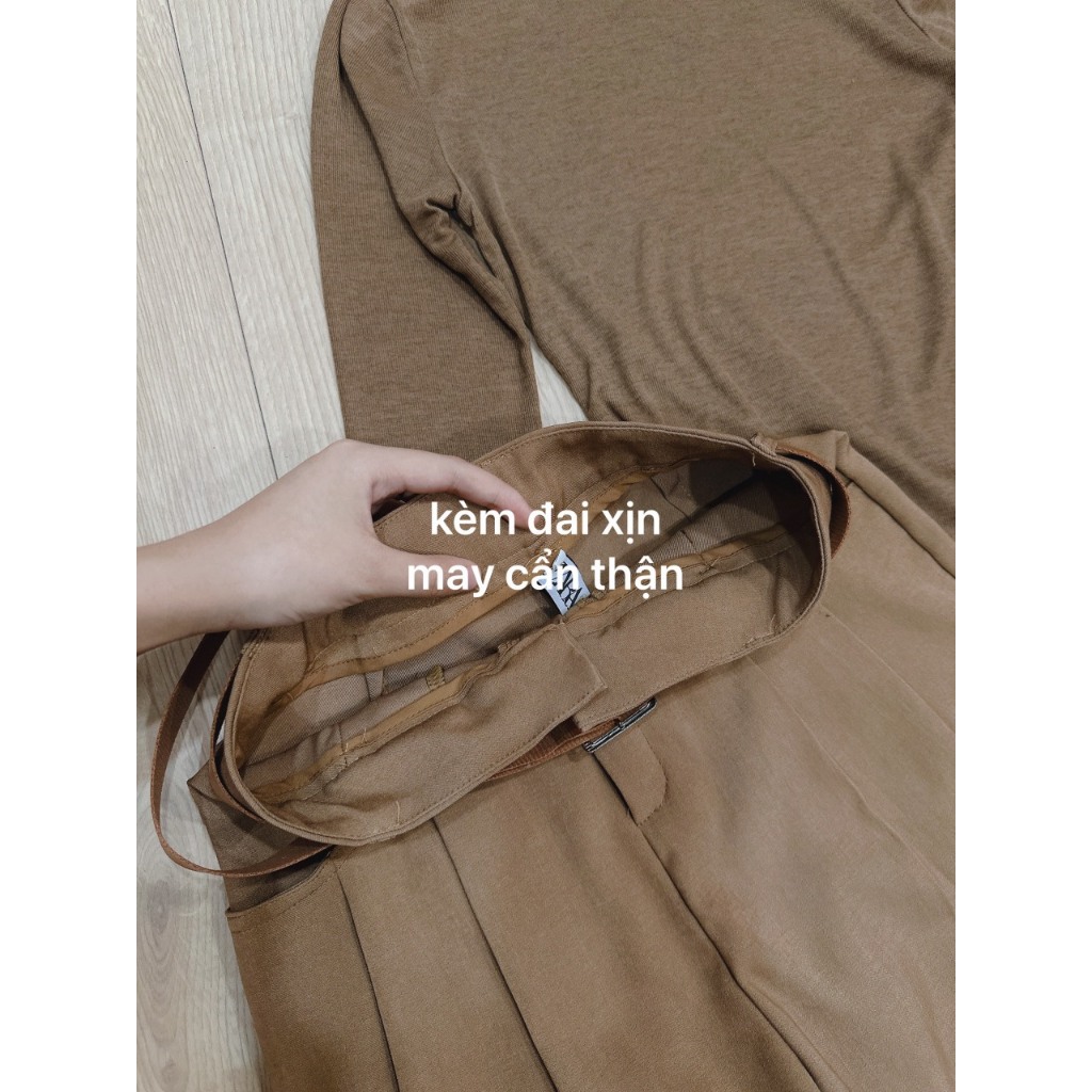 SÉT ÁO LEN ZIP MIX QUẦN LI SUÔNG MÀU NÂU