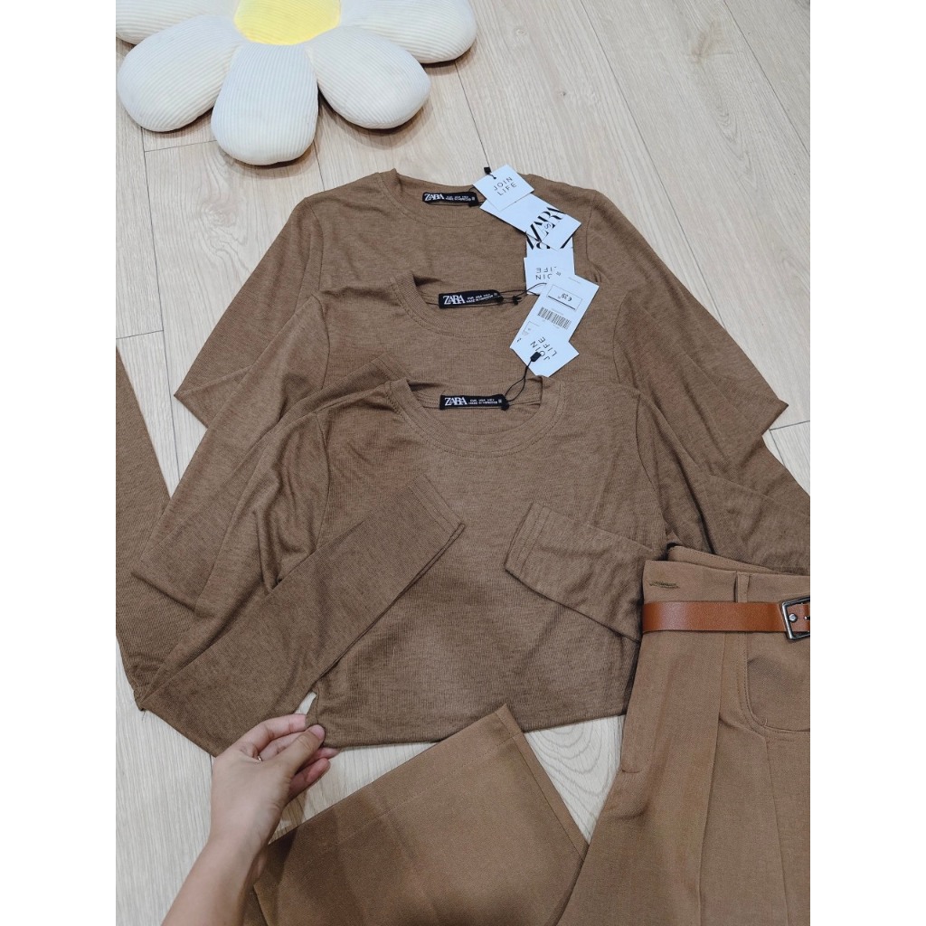 SÉT ÁO LEN ZIP MIX QUẦN LI SUÔNG MÀU NÂU