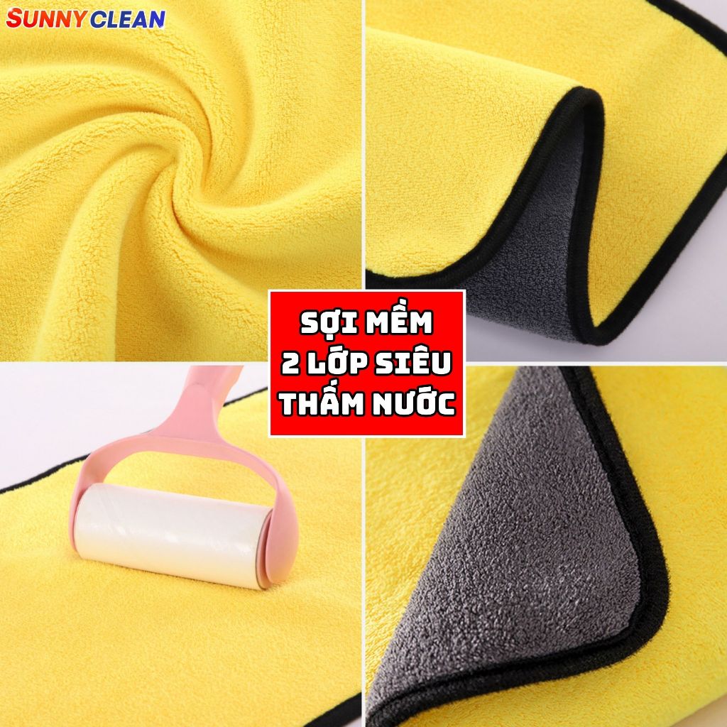 Khăn Lau Ô Tô Xe Hơi Lau Bếp Siêu Thấm Hút Microfiber Hai Mặt Vàng Xám