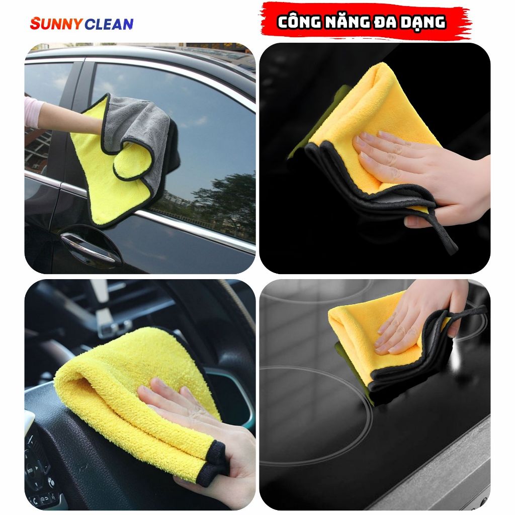 Khăn Lau Ô Tô Xe Hơi Lau Bếp Siêu Thấm Hút Microfiber Hai Mặt Vàng Xám