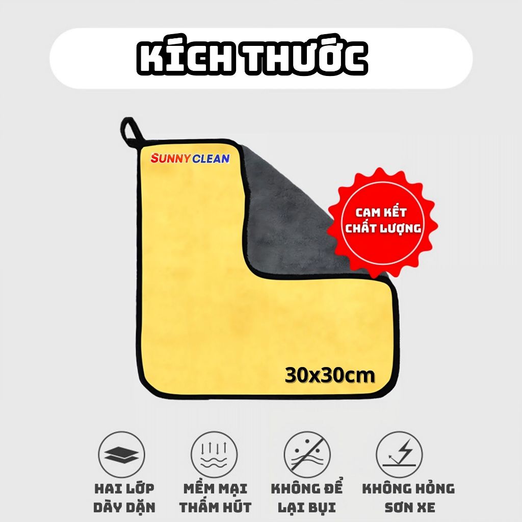 Khăn Lau Ô Tô Xe Hơi Lau Bếp Siêu Thấm Hút Microfiber Hai Mặt Vàng Xám
