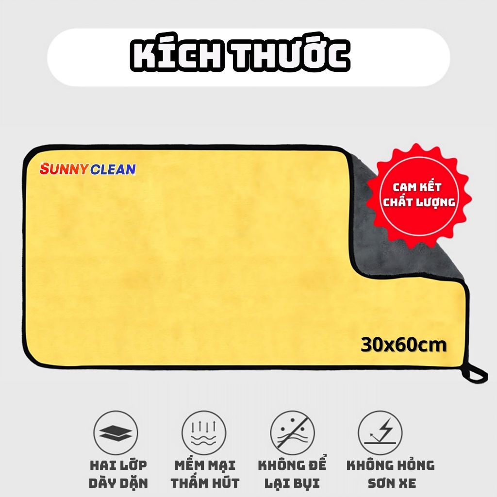 Khăn Lau Ô Tô Xe Hơi Lau Bếp Siêu Thấm Hút Microfiber Hai Mặt Vàng Xám