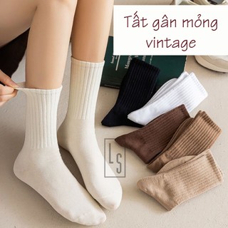 Tất cao cổ trơn mỏng nhiều màu - vớ mỏng trơn gân màu vintage