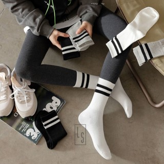 Tất cao cổ hai sọc mỏng - vớ mỏng trơn 2 sọc ngang cao cổ