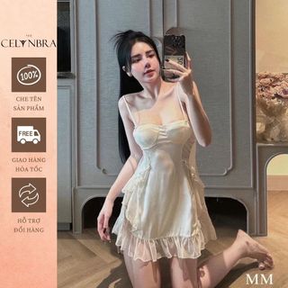 Váy ngủ lụa cup ngực họa tiết voan bèo sexy the celynbra - v124