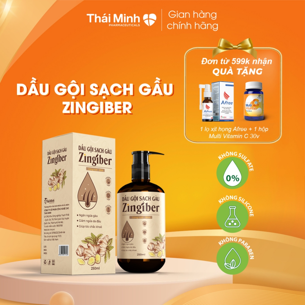 Dầu Gội Sạch Gàu Zingiber Thái Minh -Dàu Gội Sạch Gầu Đánh Bay Gàu Ngứa, Chiết xuất từ Gừng Tươi An Toàn Lành Tính-250ml