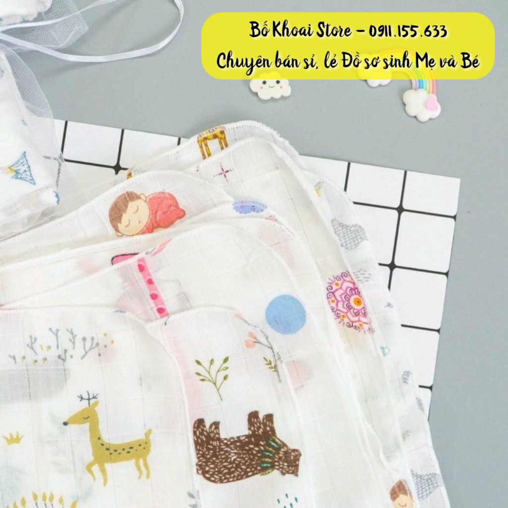 Khăn xô sữa sợi tre Aden - Set 10 khăn xô sợi tre Aden túi lưới cho bé - Bố Khoai Store