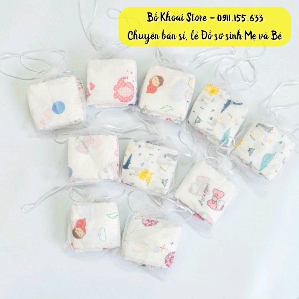 Khăn xô sữa sợi tre Aden - Set 10 khăn xô sợi tre Aden túi lưới cho bé - Bố Khoai Store