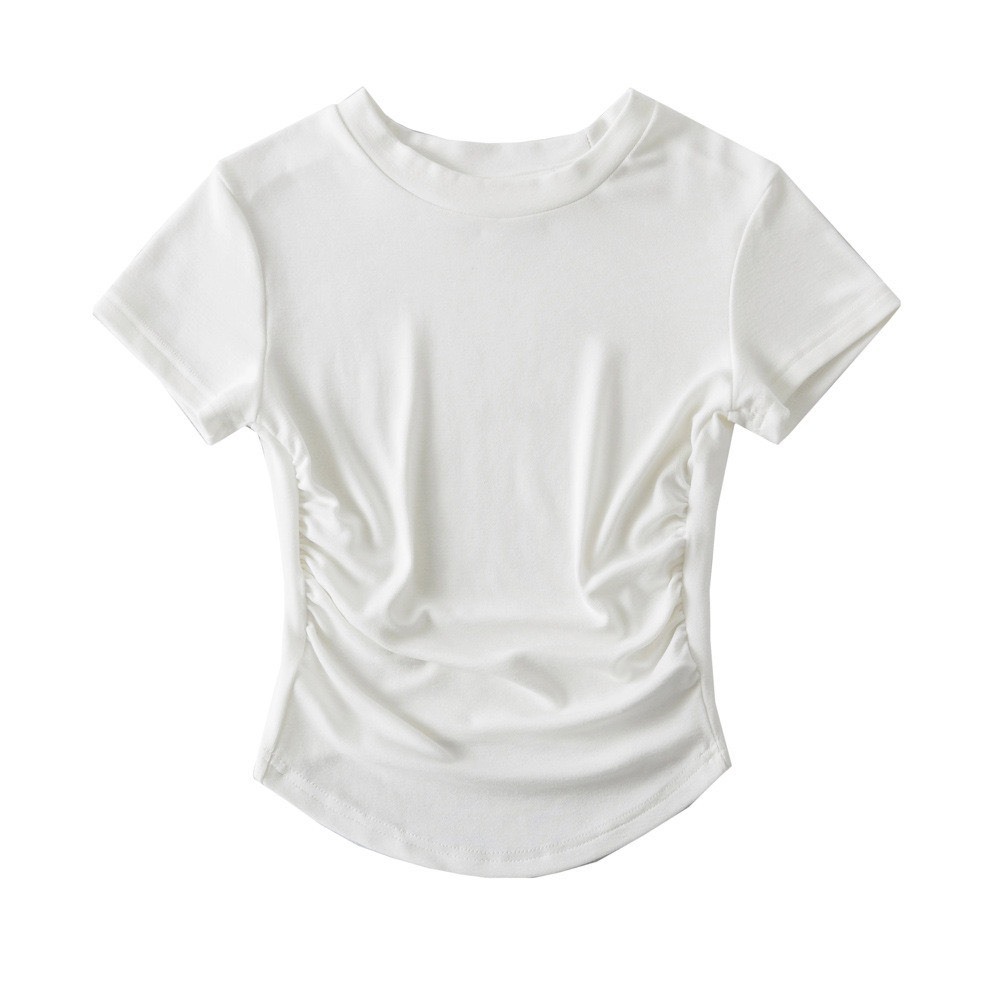 Áo thun nữ cổ tròn tay ngắn vạt bầu nhún eo chất thun tăm co giãn PANOSI - A333