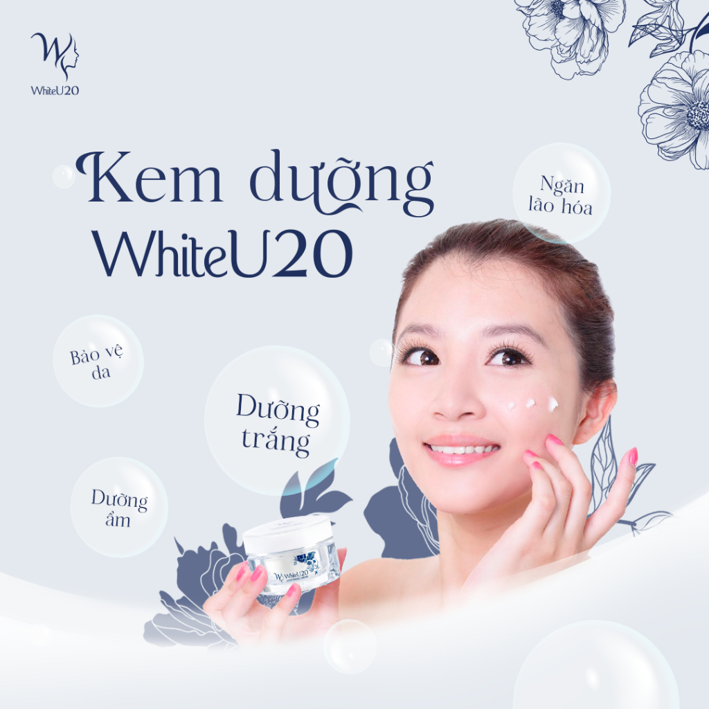 Kem Dưỡng Trắng Da WhiteU20 Whitening Cream Dưỡng Ẩm Duy Trì Đàn Hồi Làn Da 50g TMP031