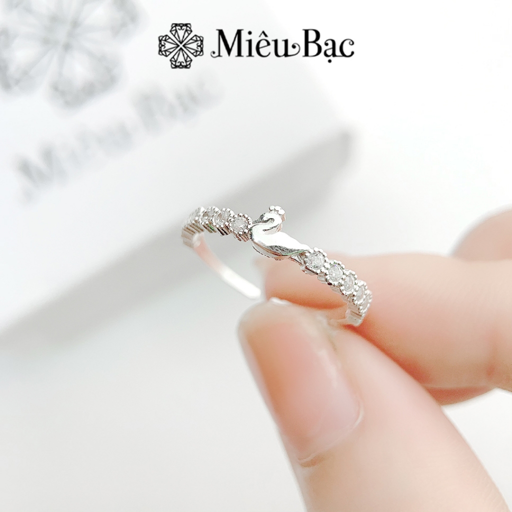 Nhẫn bạc nữ Thiên nga đính đá Miêu Bạc thiết kế free size chất liệu bạc s925 thời trang phụ kiện trang sức nữ N400865