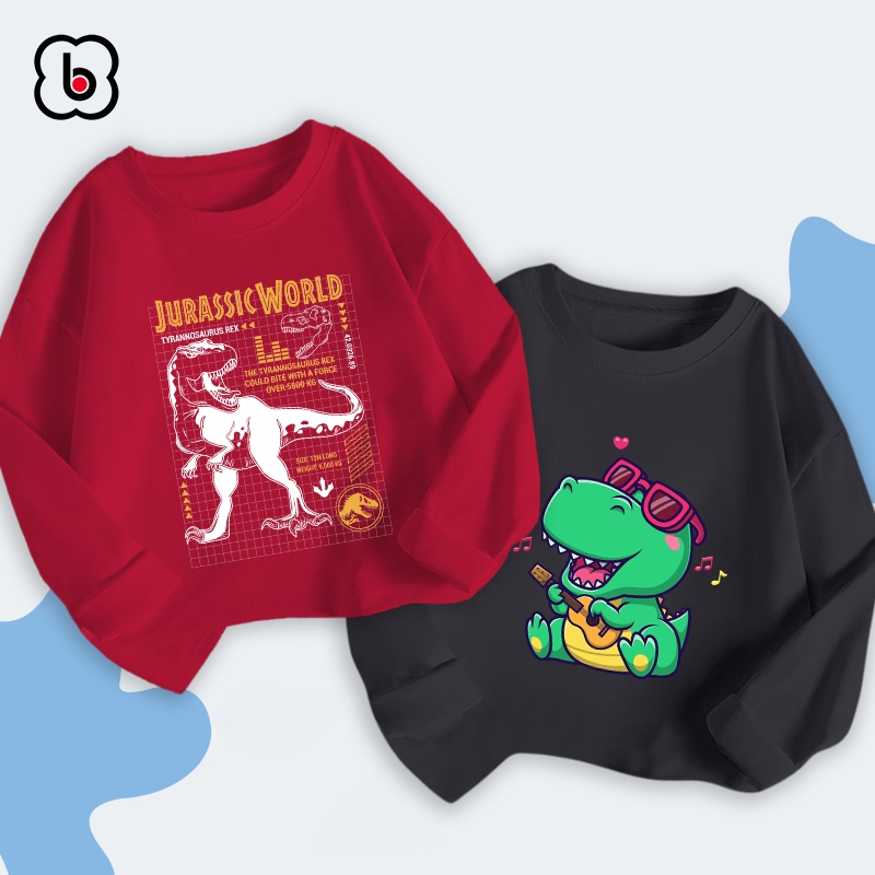 Combo 2 áo dài tay bé trai BabyloveGO 2024 áo thu đông cổ tròn in hình khủng long