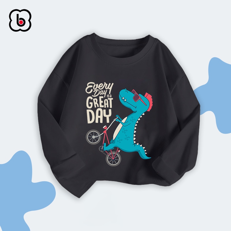 Combo 2 áo dài tay bé trai BabyloveGO 2024 áo thu đông cổ tròn in hình khủng long