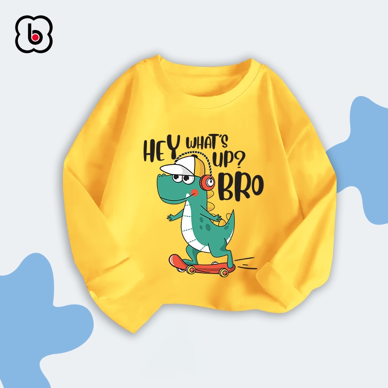 Combo 2 áo dài tay bé trai BabyloveGO 2024 áo thu đông cổ tròn in hình khủng long