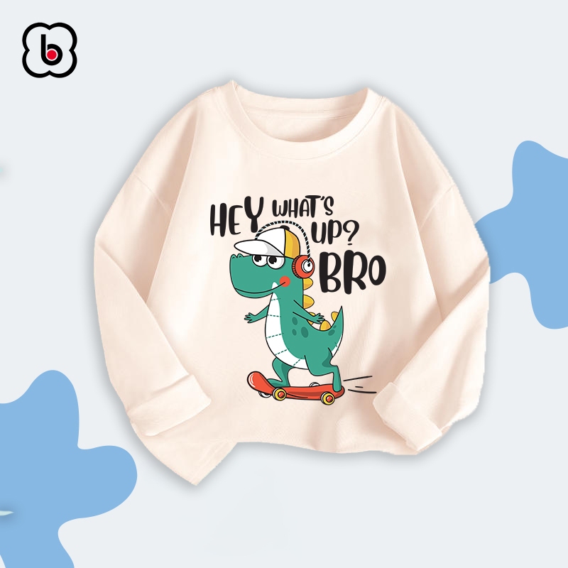 Combo 2 áo dài tay bé trai BabyloveGO 2024 áo thu đông cổ tròn in hình khủng long