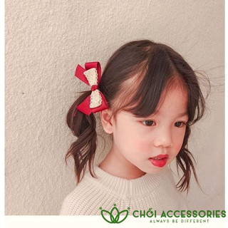 Dây buộc tóc nơ lụa ruy băng satin phối ren cho bé gái dễ thương - Y065