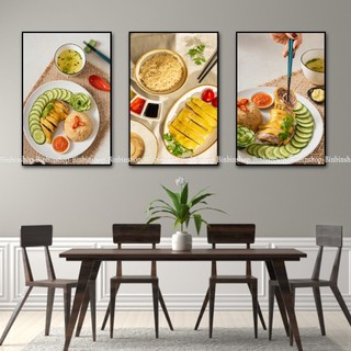 Tranh treo tường trang trí decor quán cơm gà có khung tặng kèm đinh treo