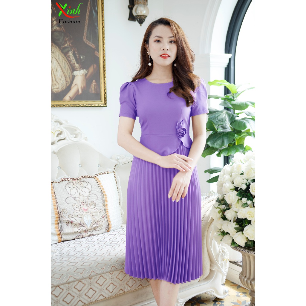 Đầm Dập Ly Kèm Hoa Cài Trẻ Trung Hiện Đại DL897-DL898-DL899