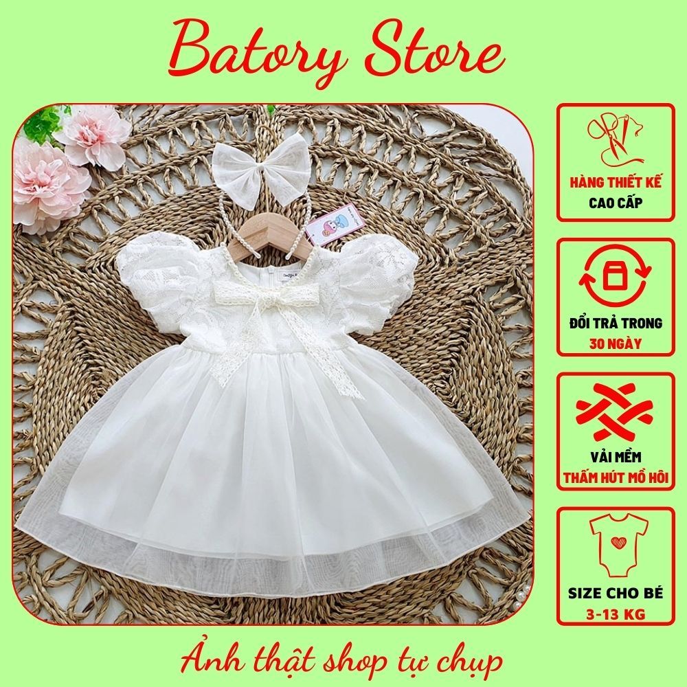 Váy đầm công chúa cho bé gái màu trắng xinh xắn từ sơ sinh đến 30 kg Thích hợp Tặng đầy tháng, thôi nôi sinh nhật