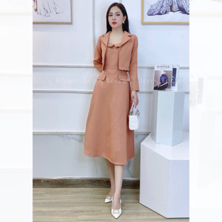  Set váy dạ tweed LEOSWEARING đầm 2 dây mix áo khoác lửng tay dài A666 
