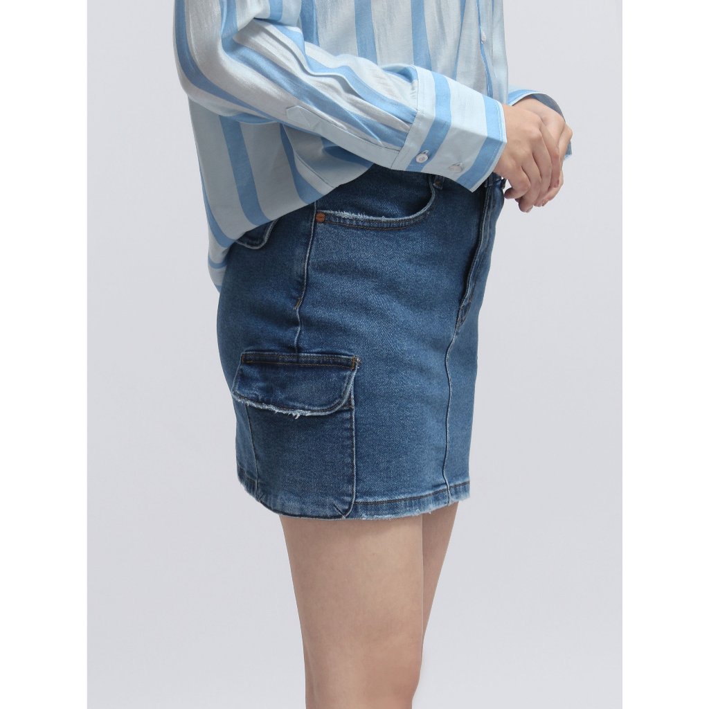 Chân váy jeans nữ VIỆTBROTHERS dáng chữ A túi hộp 231VKU03