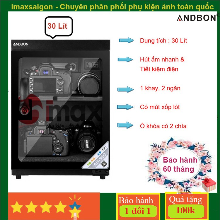 Tủ chống ẩm 30 Lít Andbon AB-30C + QUÀ TẶNG