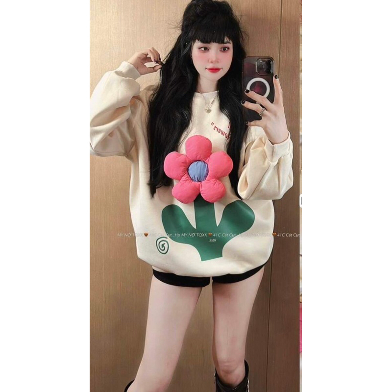 ÁO NỈ DA CÁ  BE  HOA NỔI DÁNG XUÔNG