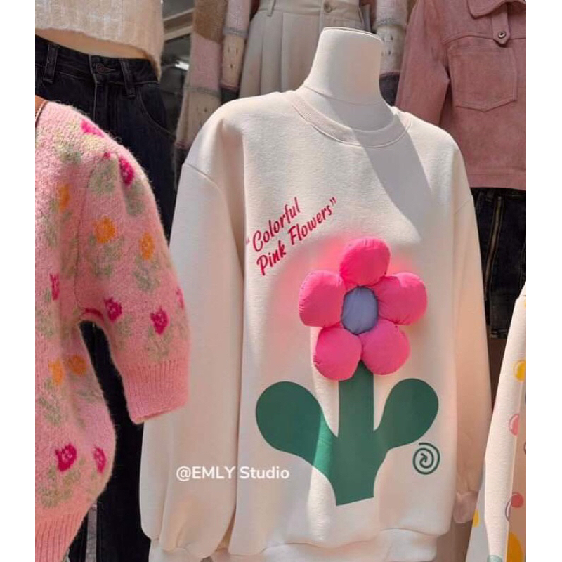 ÁO NỈ DA CÁ  BE  HOA NỔI DÁNG XUÔNG