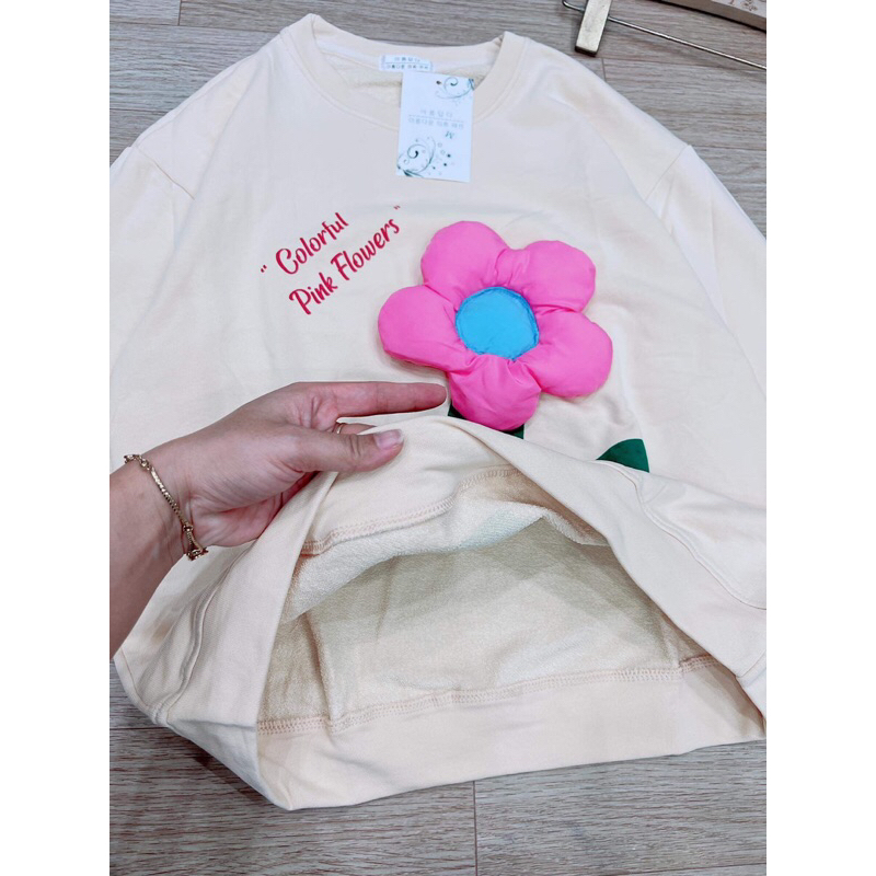 ÁO NỈ DA CÁ  BE  HOA NỔI DÁNG XUÔNG