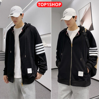 Áo khoác nỉ, áo hoodie phối nón dày dặn phối kẻ sọc tay phong cách fom rộng nam nữ 4 sọc - t1s