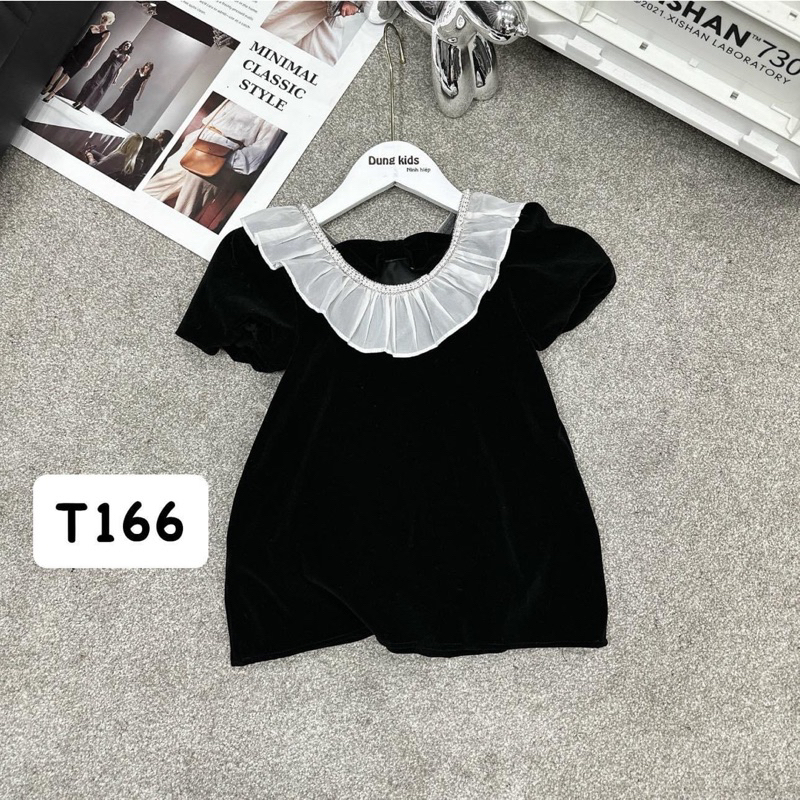 T166 Váy nhung cổ tròn trắng cho bé đáng yêu