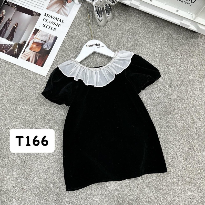 T166 Váy nhung cổ tròn trắng cho bé đáng yêu