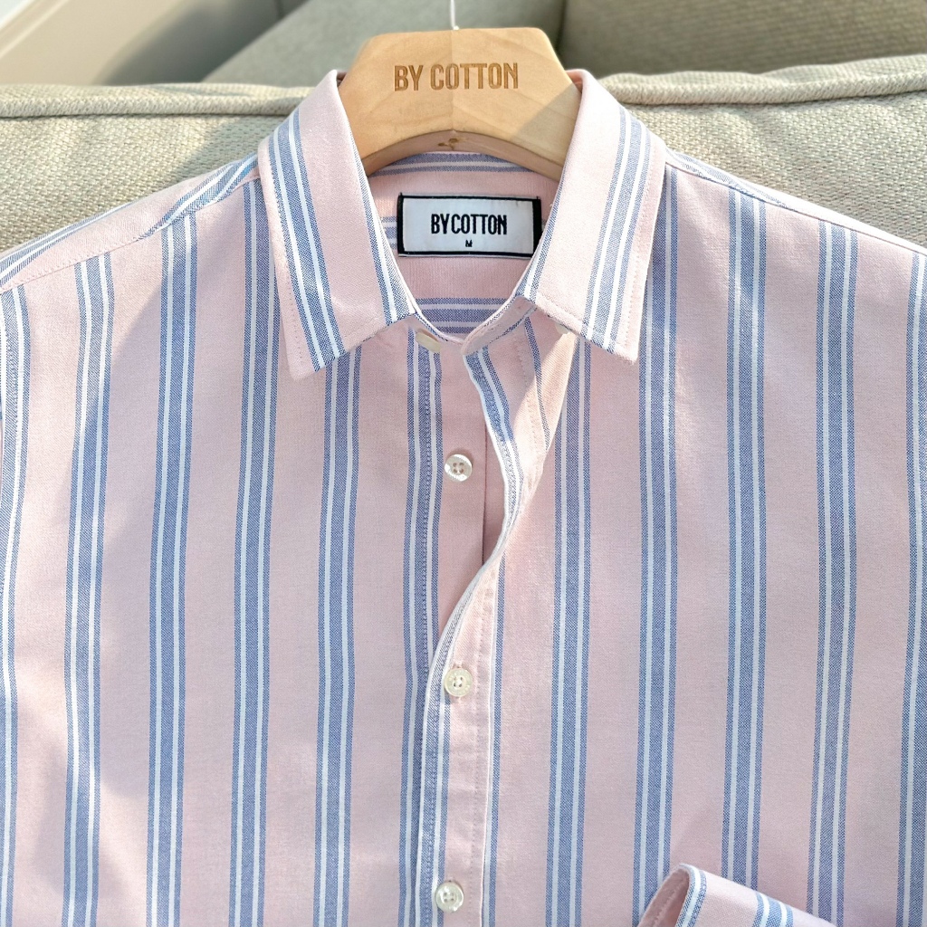 Áo Sơ Mi Nam Cao Cấp Oxford Sọc Hồng Xanh BY COTTON
