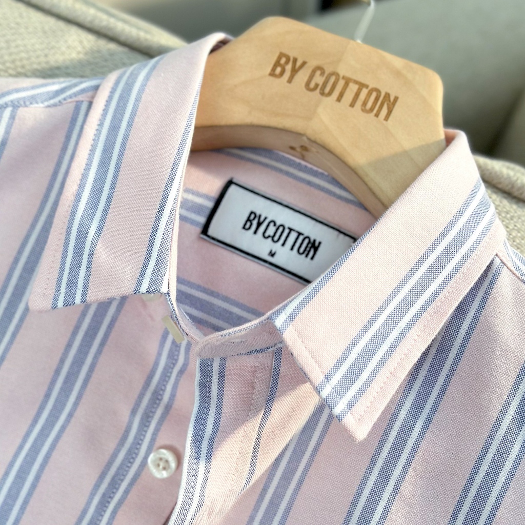 Áo Sơ Mi Nam Cao Cấp Oxford Sọc Hồng Xanh BY COTTON