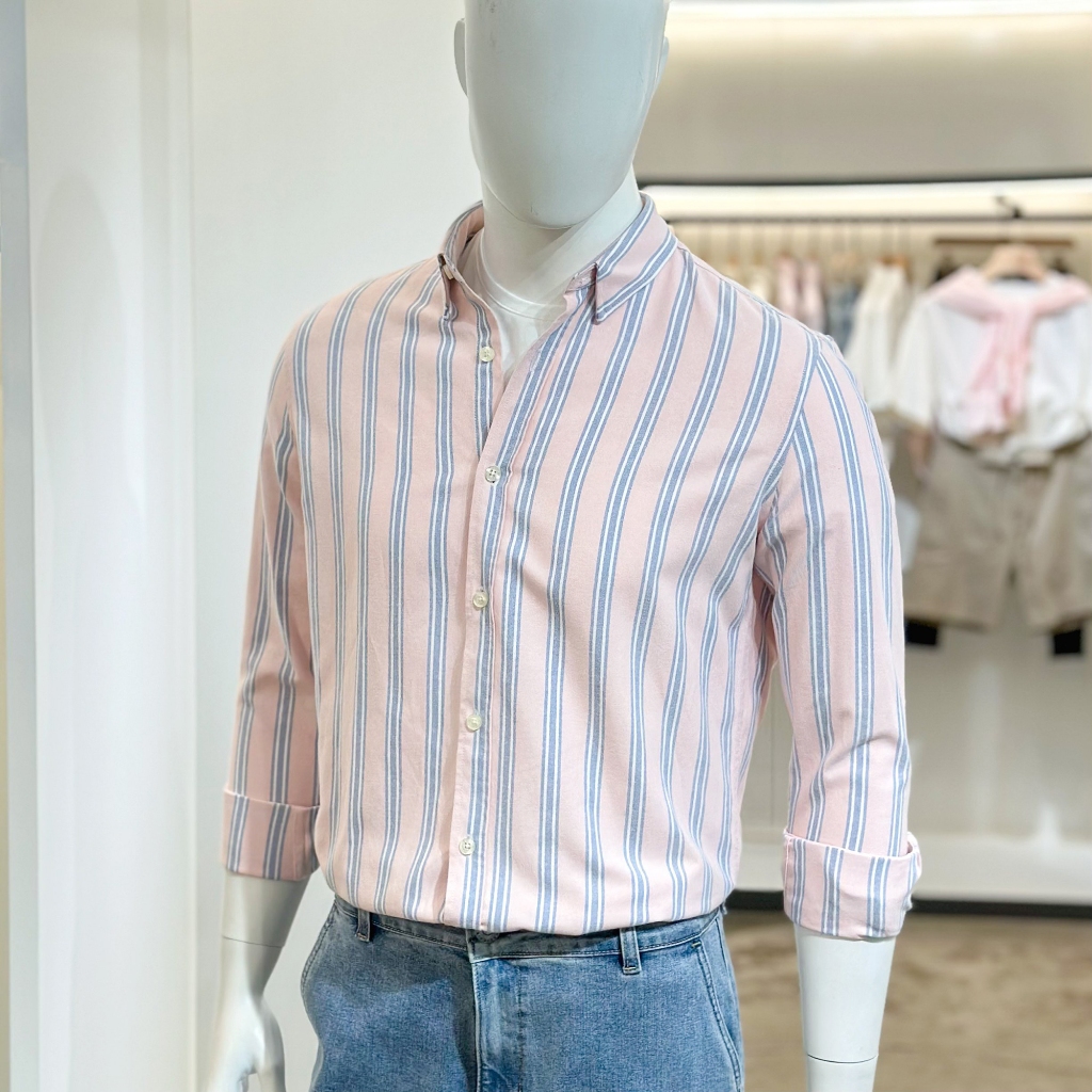 Áo Sơ Mi Nam Cao Cấp Oxford Sọc Hồng Xanh BY COTTON