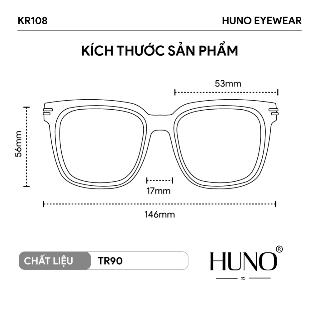 Kính mát TR90 chống tia UV cho nam nữ phong cách hàn quốc HUNO - KR108